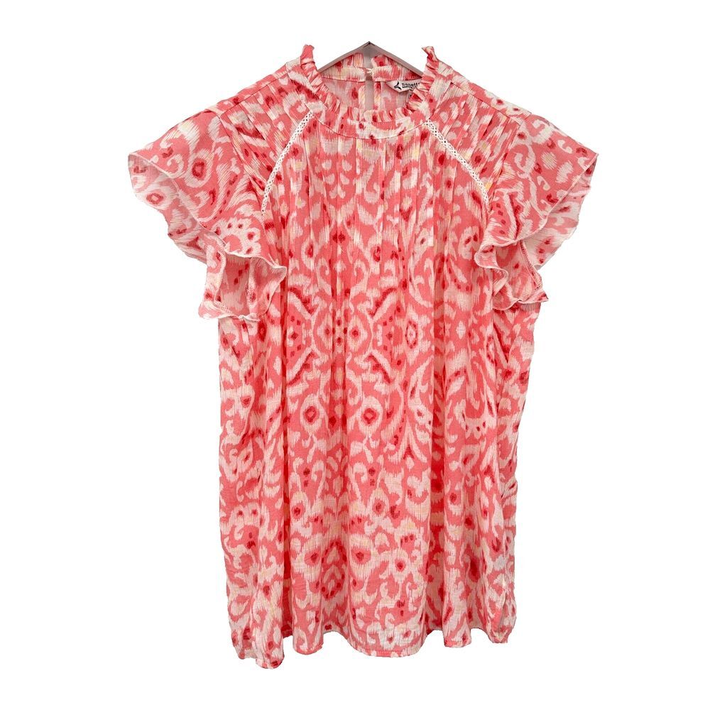 Nanette Lepore Top Shirt Size XS Pink Pintuck Short Flutter Sleeve Womens Blouse